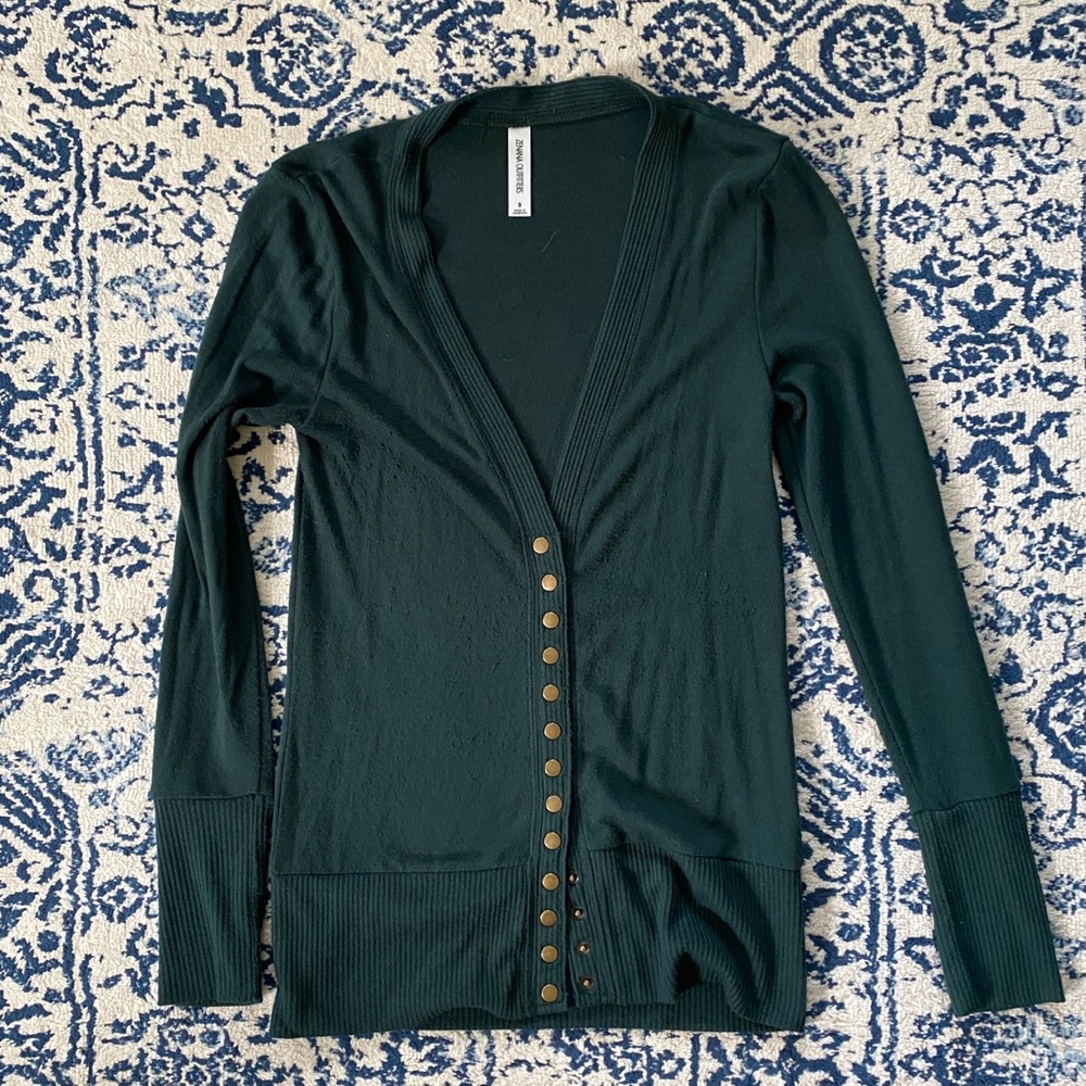 Dark green half button Cardigan - S